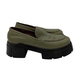 Free People Pax Olive Green Leather Chunky Lug Sole Platform Loafer 37.5 Women 7